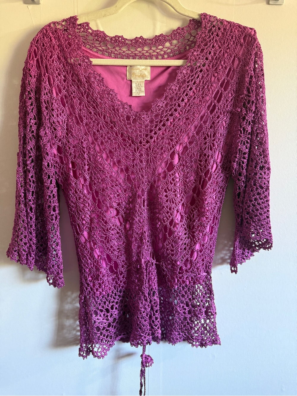 Kroshetta Fuchsia Crochet Lace Tunic Top Boho Romantic Festival M